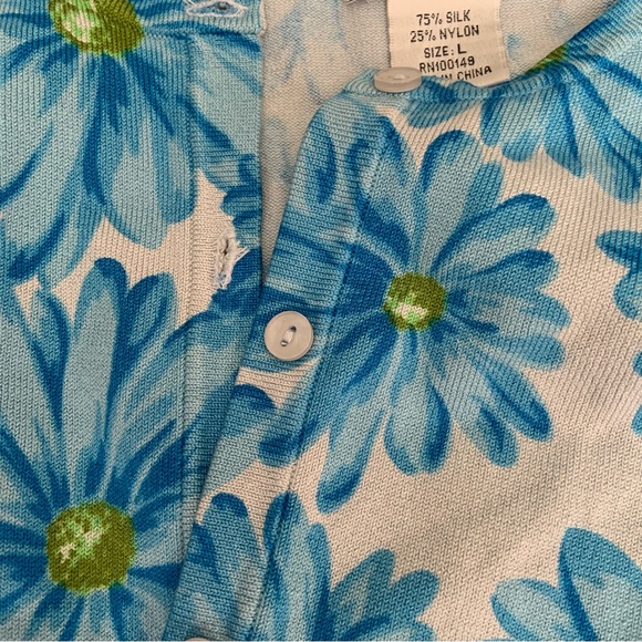 Oliver Perry Blue Floral Silk Cardigan Sweater L - Picture 4 of 5